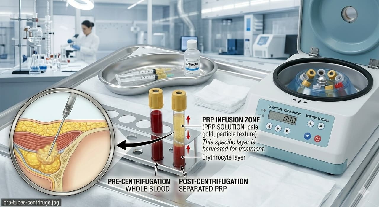 Blood tubes in a centrifuge separating into platelet-rich plasma layers